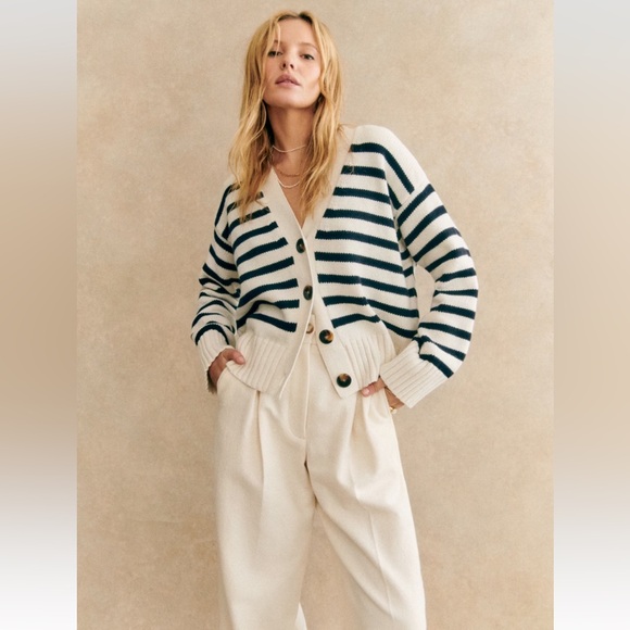 NWT Sezane Wilson Cardigan in Ecru/Navy size XS - Picture 5 of 6